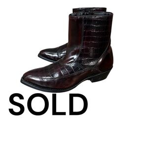 Laredo 7672 Brown Leather Faux Crocodile Western Zip Up Ankle Boots Mens 9.5 D